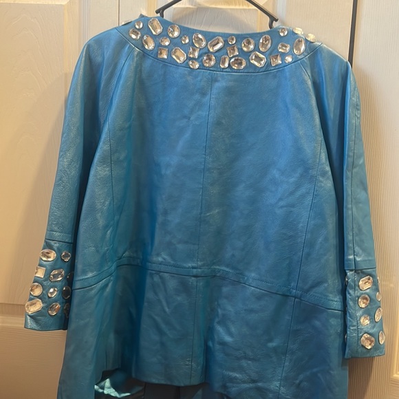 Sharif Studio vintage blue leather coat with rhinestones - plus size, drag - Picture 5 of 6